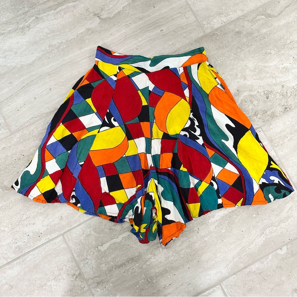 Vintage Color Block Geometric Flowy Shorts Women's XS Retro 80s 90s